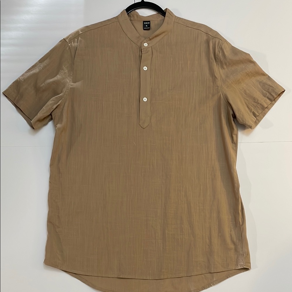 SHEIN Tan Casual Button Down Shirt Modern Relaxed Fit